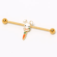 Load image into Gallery viewer, 14G Gold Tone Cutie Easter Bunny Dangle Industrial Barbell 38mm
