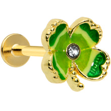 Load image into Gallery viewer, 16G 5/16 Clear Gem Gold Tone Lucky Shamrock Labret Monroe Tragus
