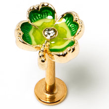 Load image into Gallery viewer, 16G 5/16 Clear Gem Gold Tone Lucky Shamrock Labret Monroe Tragus
