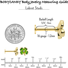 Load image into Gallery viewer, 16G 5/16 Clear Gem Gold Tone Lucky Shamrock Labret Monroe Tragus
