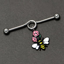 Load image into Gallery viewer, 14G Busy Bee Flowers Dangle Project Bar 38mm
