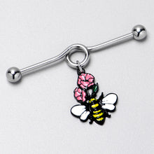 Load image into Gallery viewer, 14G Busy Bee Flowers Dangle Project Bar 38mm

