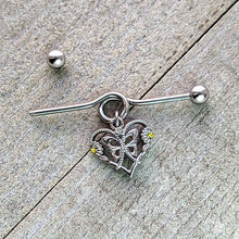 Load image into Gallery viewer, 14G Yellow CZ Gem Heart Flower Butterfly Project Bar 38mm
