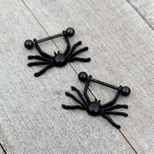 Load image into Gallery viewer, 14G 9/16 Black Leggy Spiders Nipple Shield Set
