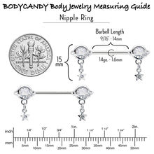 Load image into Gallery viewer, 14G 9/16 Clear CZ Gem Starry Saturn Dangle Nipple Ring Set

