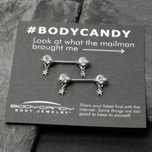 Load image into Gallery viewer, 14G 9/16 Clear CZ Gem Starry Saturn Dangle Nipple Ring Set
