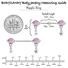 Load image into Gallery viewer, 14G 9/16 Pink CZ Gem Starry Saturn Dangle Nipple Ring Set
