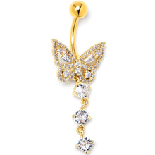 将图片加载到图库查看器，Clear CZ Gem Gold Tone Dramatic Butterfly Dangle Belly Ring
