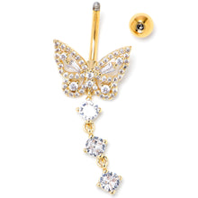将图片加载到图库查看器，Clear CZ Gem Gold Tone Dramatic Butterfly Dangle Belly Ring
