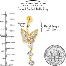 将图片加载到图库查看器，Clear CZ Gem Gold Tone Dramatic Butterfly Dangle Belly Ring

