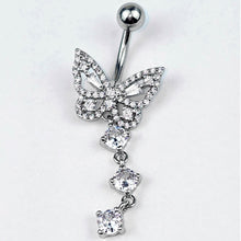 Load image into Gallery viewer, Clear Gem Dramatic Butterfly Dangle Belly Ring
