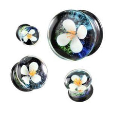 Load image into Gallery viewer, Double Flare Serene Floating Flower Glass Saddle Plug
