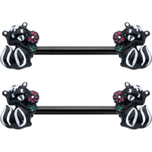 Load image into Gallery viewer, 14G 9/16 Black Funky Skunk Barbell Nipple Ring Set
