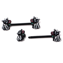 Load image into Gallery viewer, 14G 9/16 Black Funky Skunk Barbell Nipple Ring Set
