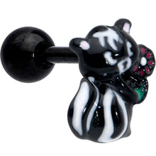 Load image into Gallery viewer, 16G 1/4 Black Funky Skunk Cartilage Tragus Earring
