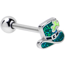 Load image into Gallery viewer, Glitter Top Hat Shamrock St Patricks Barbell Tongue Ring
