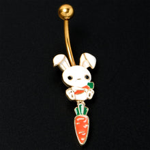 Load image into Gallery viewer, Gold Tone Cutie Easter Bunny Carrot Dangle Belly Ring
