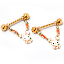 将图片加载到图库查看器，14G 9/16 Gold Tone Cutie Easter Bunny Dangle Nipple Ring Set
