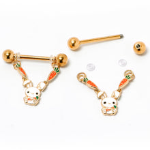 将图片加载到图库查看器，14G 9/16 Gold Tone Cutie Easter Bunny Dangle Nipple Ring Set
