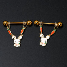 将图片加载到图库查看器，14G 9/16 Gold Tone Cutie Easter Bunny Dangle Nipple Ring Set

