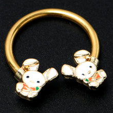 Load image into Gallery viewer, 16G 3/8 Gold Tone Cutie Easter Bunny Horseshoe Circular Barbell
