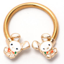 Load image into Gallery viewer, 16G 3/8 Gold Tone Cutie Easter Bunny Horseshoe Circular Barbell
