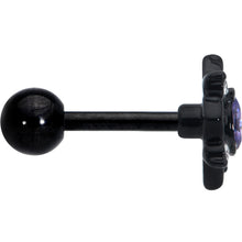 Load image into Gallery viewer, 16G 1/4 Purple Gem Black Scrolling Hearts Cartilage Tragus Earring
