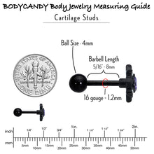 Load image into Gallery viewer, 16G 1/4 Purple Gem Black Scrolling Hearts Cartilage Tragus Earring
