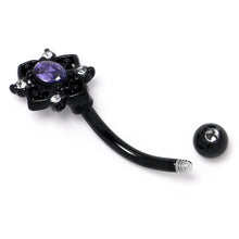 Load image into Gallery viewer, 16G 5/16 Purple Gem Black Scrolling Hearts Curved Eyebrow Ring

