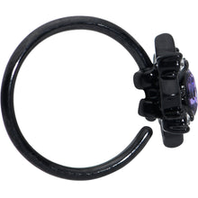 Load image into Gallery viewer, 20G 5/16 Purple Gem Black Scrolling Hearts Nose Hoop
