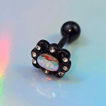 Load image into Gallery viewer, 16G 1/4 Aurora Gem Black Filigree Fantasy Cartilage Tragus Earring
