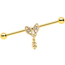 将图片加载到图库查看器，14G Clear Gem Gold Hue Seeing Money Dangle Industrial Barbell 38mm

