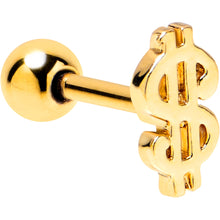 Load image into Gallery viewer, 16G 1/4 Gold Tone Dollar Sign Cartilage Tragus Earring
