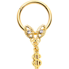 将图片加载到图库查看器，16G 3/8 Clear Gem Gold Hue Seeing Money Dangle Hinged Segment Ring
