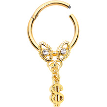 将图片加载到图库查看器，16G 3/8 Clear Gem Gold Hue Seeing Money Dangle Hinged Segment Ring
