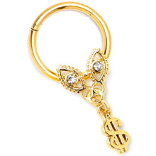 将图片加载到图库查看器，16G 3/8 Clear Gem Gold Hue Seeing Money Dangle Hinged Segment Ring
