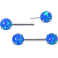 Load image into Gallery viewer, 14G 1/2 Blue Synthetic Opal Threadless Barbell Nipple Ring Set
