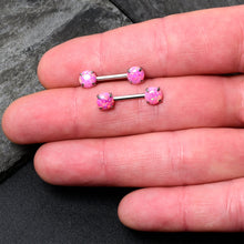 Load image into Gallery viewer, 14G 1/2 Pink Synthetic Opal Threadless Barbell Nipple Ring Set
