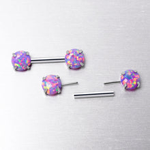Load image into Gallery viewer, 14G 1/2 Purple Synthetic Opal Threadless Barbell Nipple Ring Set
