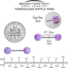 Load image into Gallery viewer, 14G 1/2 Purple Synthetic Opal Threadless Barbell Nipple Ring Set
