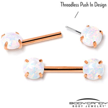 将图片加载到图库查看器，14G 1/2 White Synthetic Opal Rose Hue Threadless Nipple Ring Set

