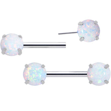 将图片加载到图库查看器，14G 1/2 White Synthetic Opal Threadless Barbell Nipple Ring Set
