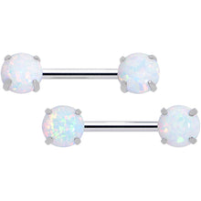 将图片加载到图库查看器，14G 1/2 White Synthetic Opal Threadless Barbell Nipple Ring Set
