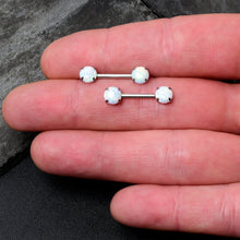 将图片加载到图库查看器，14G 1/2 White Synthetic Opal Threadless Barbell Nipple Ring Set

