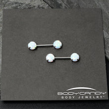 将图片加载到图库查看器，14G 1/2 White Synthetic Opal Threadless Barbell Nipple Ring Set
