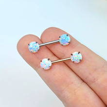 将图片加载到图库查看器，14G 1/2 White Synthetic Opal Threadless Barbell Nipple Ring Set
