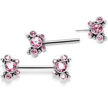 Load image into Gallery viewer, 14G 9/16 Pink CZ Gem Circles Threadless Barbell Nipple Ring Set
