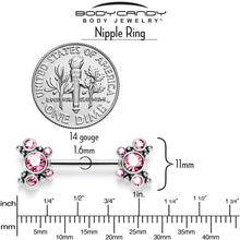 Load image into Gallery viewer, 14G 9/16 Pink CZ Gem Circles Threadless Barbell Nipple Ring Set
