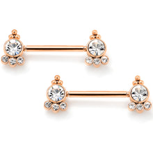 Load image into Gallery viewer, 14G 9/16 Clear CZ Gem Rose Gold Tone Style Threadless Nipple Ring Set
