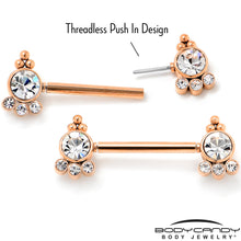 Load image into Gallery viewer, 14G 9/16 Clear CZ Gem Rose Gold Tone Style Threadless Nipple Ring Set
